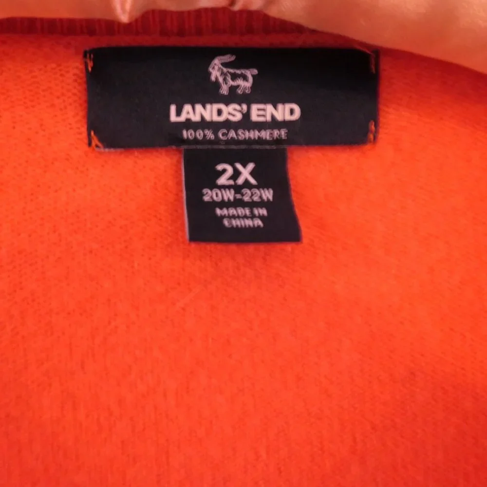 Lands’ End 100% Cashmere Cardigan Sweater Coral Plus Size 2X - Picture 10 of 11